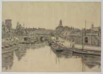 29003 Gezicht over de stadsbuitengracht op de Nieuwekade te Utrecht uit het noorden, met de Weerdbrug en de Zandbrug en ...